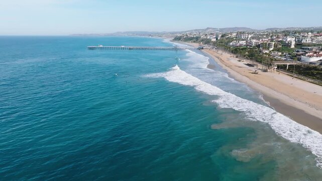 Drone Footage Flying Toward San Clemente Pier Over the Ocean