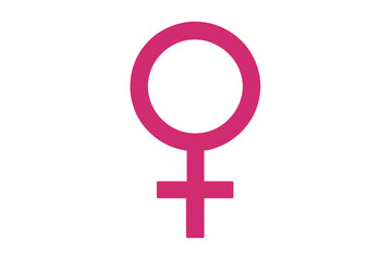 Female gender symbol vector icon. Woman, feminism, and feminine sign. Pink Venus symbol isolated on a white background. Graphic illustration for equality and girl power concept.