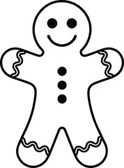 Simple black and white gingerbread man illustration on transparent background silhouette