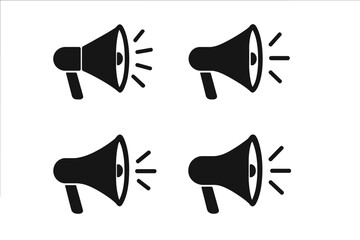 Megaphone vector icon collection. Loudspeaker symbol for announcement, marketing, and promotion. Amplifier for broadcasting news and alerts. Communication concept flat illustration.