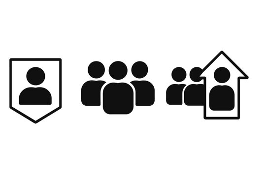 Vector icon set illustrating leadership, making a difference, and standing out. Includes symbols for teamwork, career growth, promotion, and individuality. Human resources concept.