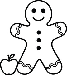 Simple gingerbread man illustration with an apple perfect for designs on transparent background silhouette