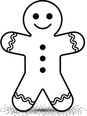 Simple black and white gingerbread man illustration on transparent background silhouette