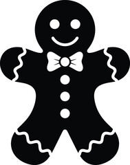 Charming gingerbread man illustration with bow tie on transparent background silhouette