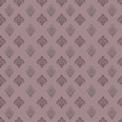 Elegant Damask Design Pattern on Dusty Mauve Gray Fabric