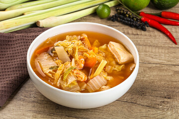 Korean kimchi soup with seafood