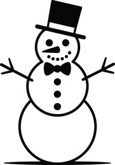 Charming snowman illustration with top hat detailed face on transparent background silhouette