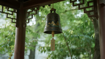 Obraz premium Minor Heat solar term Chinese garden wind chime blessing tranquil summer background