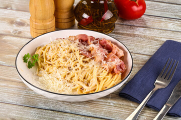 Italian pasta Carbonara - spaghetti with bacon