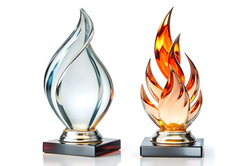 Set of 3D glass winner awards mockup isolated on white background, Blank glass trophy mockup