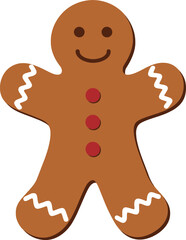 Festive gingerbread man illustration with icing details on transparent background silhouette