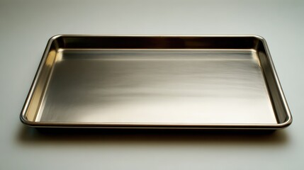 Shiny stainless steel tray with smooth surface ideal for food preparation and serving