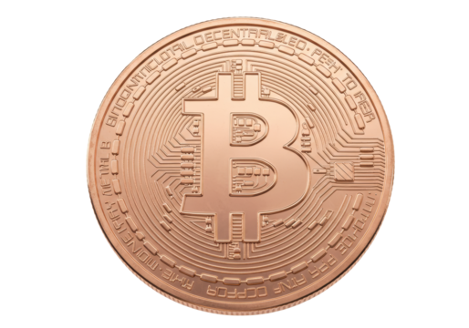 Isolated shiny Bitcoin coin, close-up representation of virtual currency, electronic money, digital