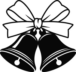 Elegant black wedding or christmas bells with ribbon on transparent background silhouette