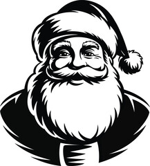 Detailed santa claus face illustration with beard hat and on transparent background silhouette