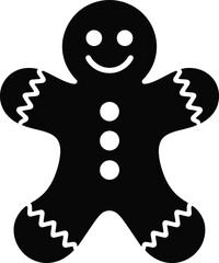 Charming black gingerbread man icon perfect for festive designs on transparent background silhouette