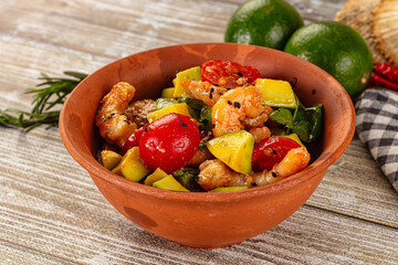 Dietary salad with shrimps and avocado