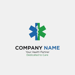 Medical Company Logo with Star of Life Symbol and Health Partner Slogan.