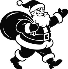 Vintage santa claus with a large bag classic holiday design on transparent background silhouette