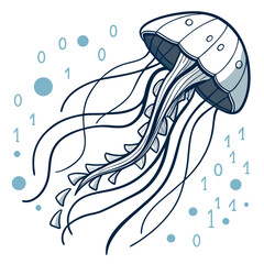 Naklejka premium Digital Jellyfish An Artistic Illustration of Marine Life and Code