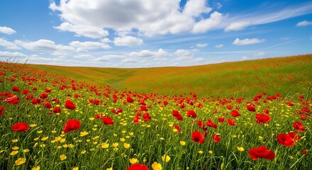 Naklejka premium Vibrant Poppy Field Under a Sunny Sky.