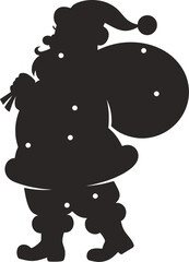 A walking santa claus carrying a gift bag on transparent background silhouette
