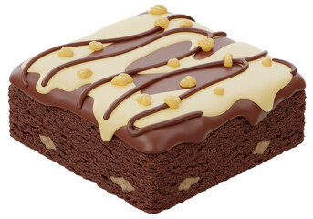Isolated Brownie with Vanilla and Chocolate Icing Topping, Sweet Treat Delight