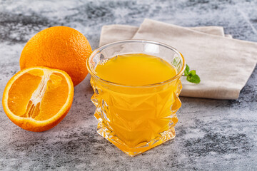 Fresh orange juice in the glass