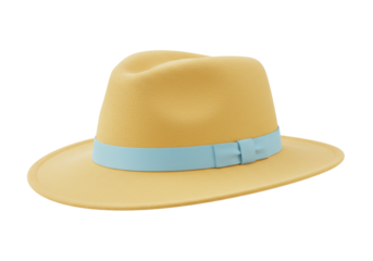 Isolated fashionable straw fedora hat with light blue ribbon summer headwear apparel stylish