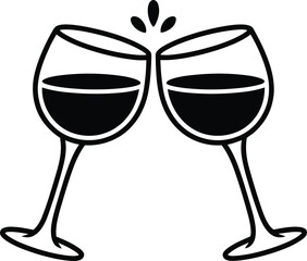 Toasting Wine Glasses Symbolizing Celebration and Good Times Minimalist Graphic