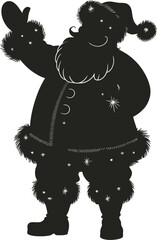 Festive santa claus illustration with waving hand on transparent background silhouette