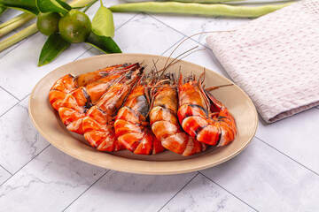 Hot boiled big tiger prawn