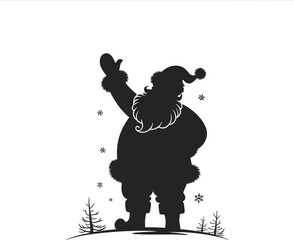 Festive santa claus waving with winter elements on transparent background silhouette