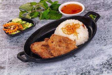 Roasted pork steak with rice