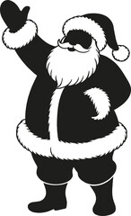 Festive santa claus waving with winter hat on transparent background silhouette