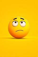 Fototapeta premium A sad emoji with large eyes and a frown against a bright yellow background, symbolizing disappointment