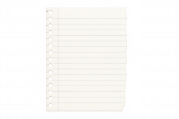 Torn lined paper sheet with punch holes, notebook page template, education and stationery concept, transparent background