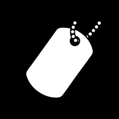 White Military Dog Tag with Chain Silhouette on Black Background.