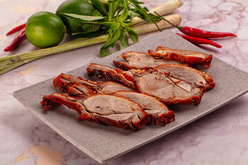 Roasted gourmet duck fillet slices