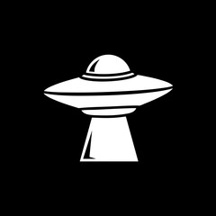 White UFO flying saucer icon with beam of light.
