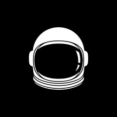 Fototapeta premium Minimalist white astronaut helmet illustration on black background.