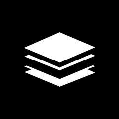 Abstract geometric layers icon on black background.