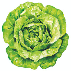 Obraz premium Fresh green lettuce head close up top view isolated on white background healthy vegetable leafy organic food ingredient for cooking meals vector illustration flat style