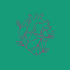 Obraz premium Minimalist line art heart with botanical elements on a solid emphasizing love and nature themes