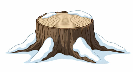 A tree stump covered with snow with rings visible on the top