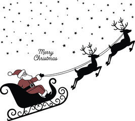 Festive christmas scene with santa claus and reindeer silhouette on transparent background