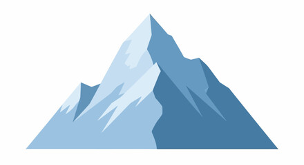 A simplified triangular mountain with varying shades of blue suggesting snow and rock formations