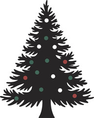 Festive christmas tree design with colorful ornaments on transparent background silhouette