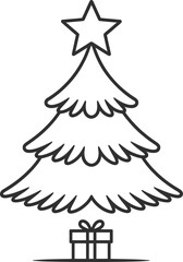 Simple black line drawing of a christmas tree on transparent background silhouette outline