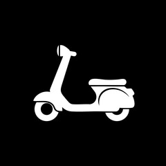 Classic retro scooter silhouette icon on black background.